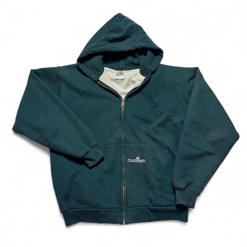 Carhartt K129 HTG Vintage 90s Green Thermal Lined Zip Hoodie Sweatshirt Large